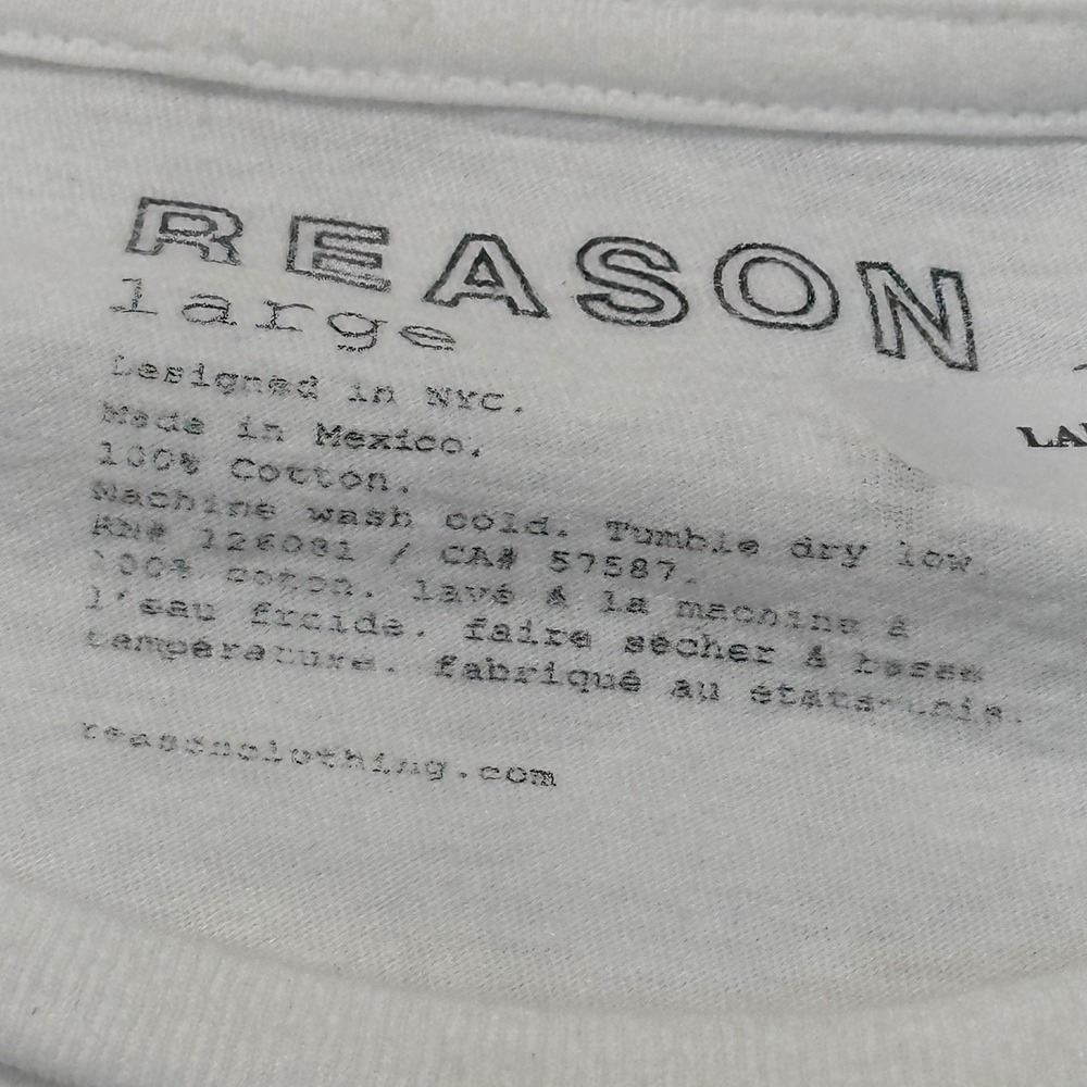 Reason Brand Faded Graphic Long Sleeve Shirt White Mens Large Streetwear Tee - Picture 5 of 8